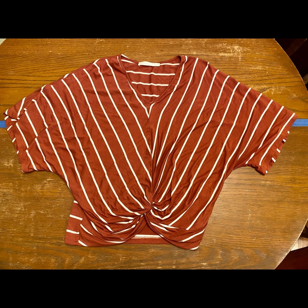 Lush Orange Striped Knotted Shirt